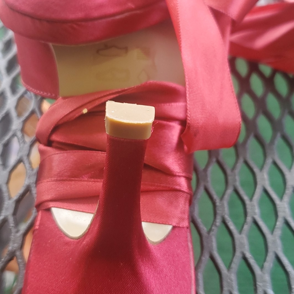 SHASHU Red Satin Ribbon Shoes - Picture 9 of 11